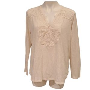 Lucky Brand Cream Burn Out Lace Long Sleeve Shirt 1X